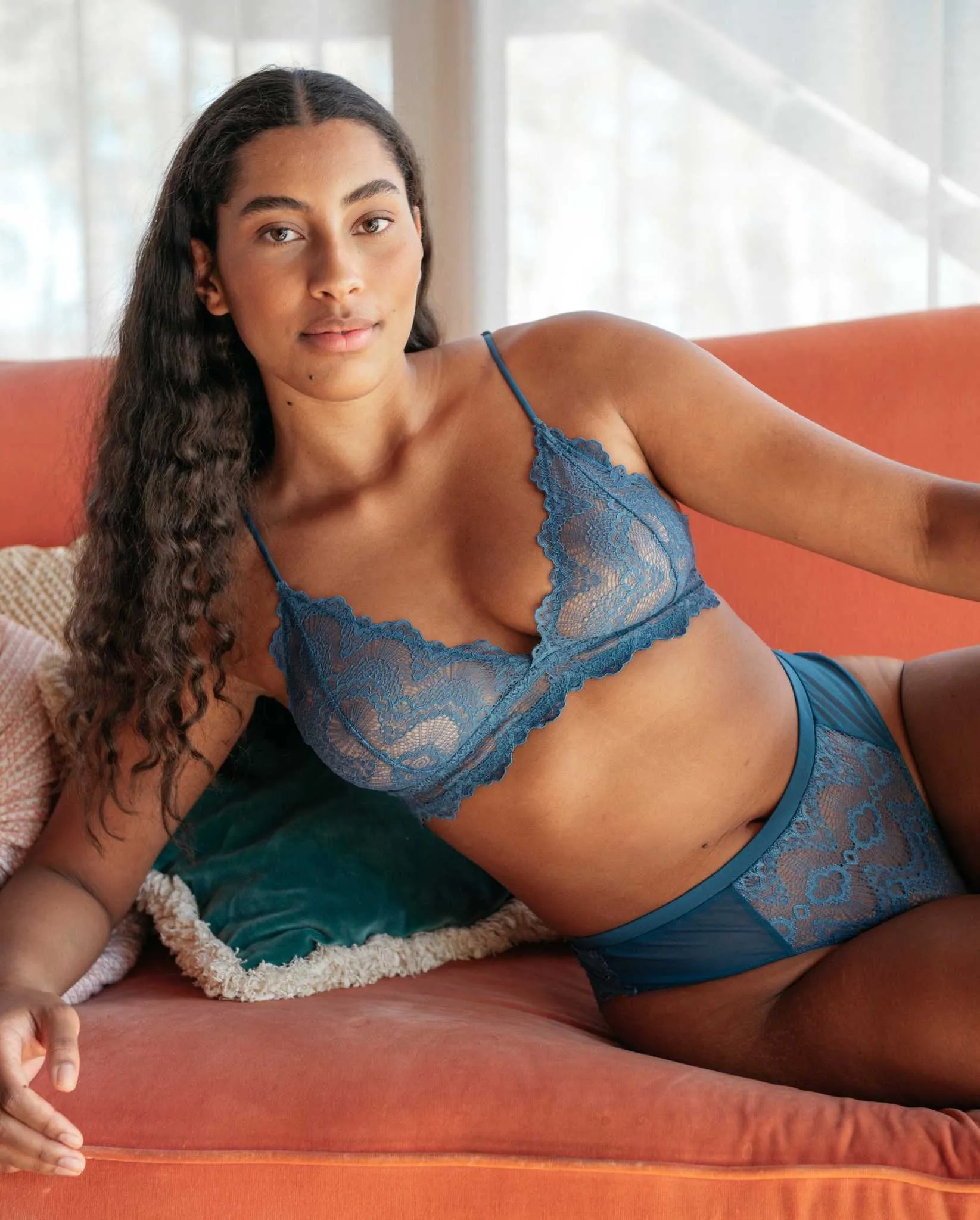 Lace Triangle Bralette Faded Blue