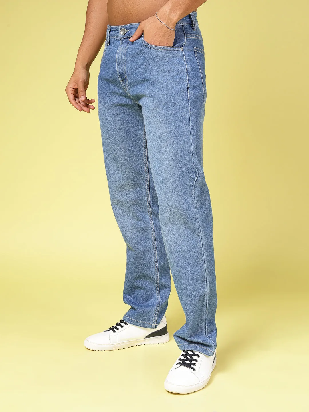 Lightly Faded Straight Fit Denim Jeans