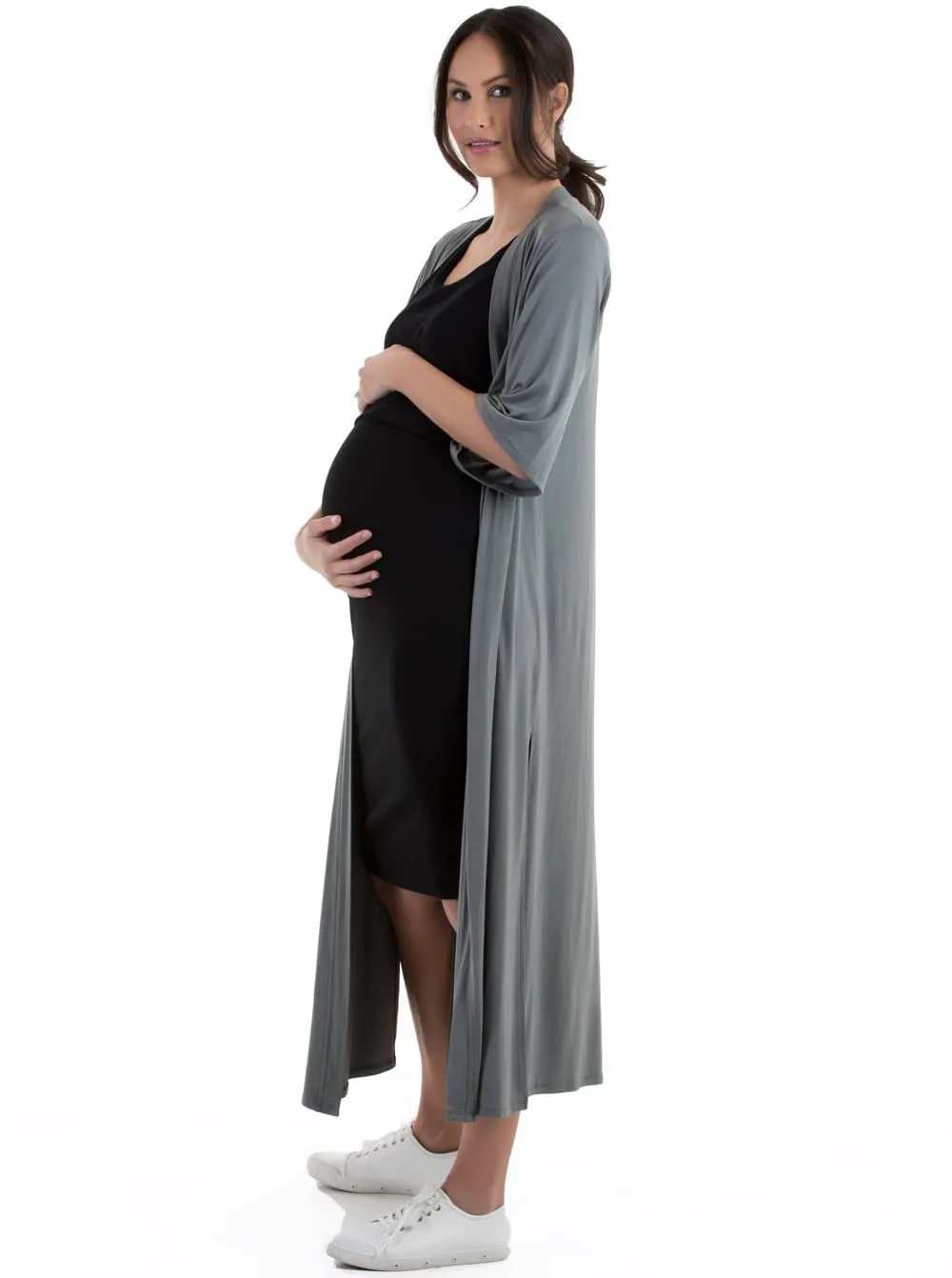 Maternity Half Sleeve Casual Duster  - Pewter