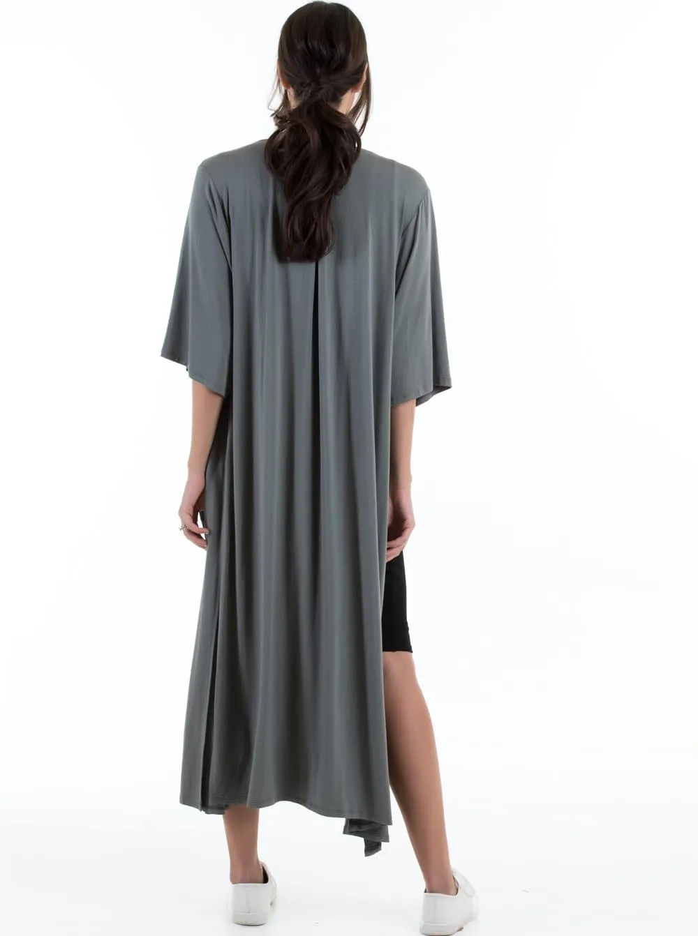 Maternity Half Sleeve Casual Duster  - Pewter