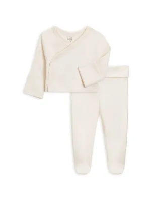 Organic Baby Kimono Wrap Top and Footed Pant Set in Ivory