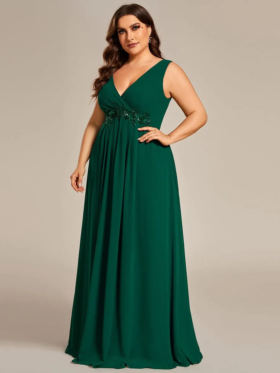 Plus Size Floral Applique Sleeveless Chiffon Formal Evening Dress