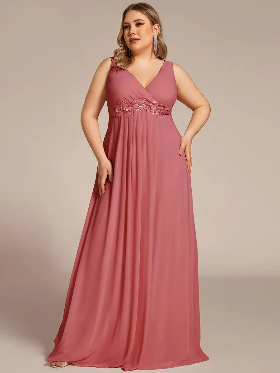 Plus Size Floral Applique Sleeveless Chiffon Formal Evening Dress