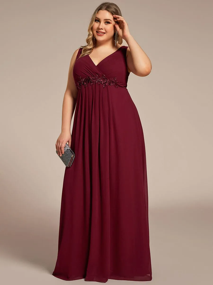 Plus Size Floral Applique Sleeveless Chiffon Formal Evening Dress