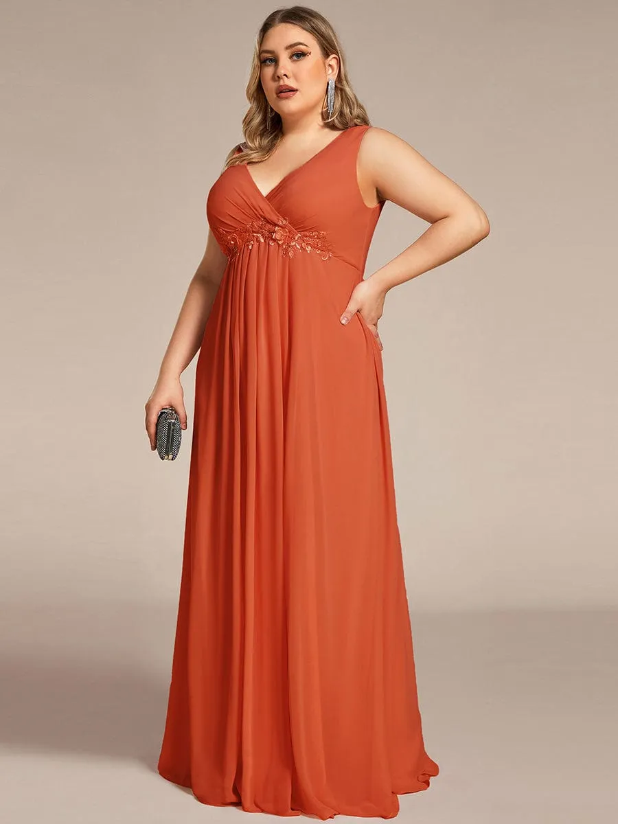 Plus Size Floral Applique Sleeveless Chiffon Formal Evening Dress