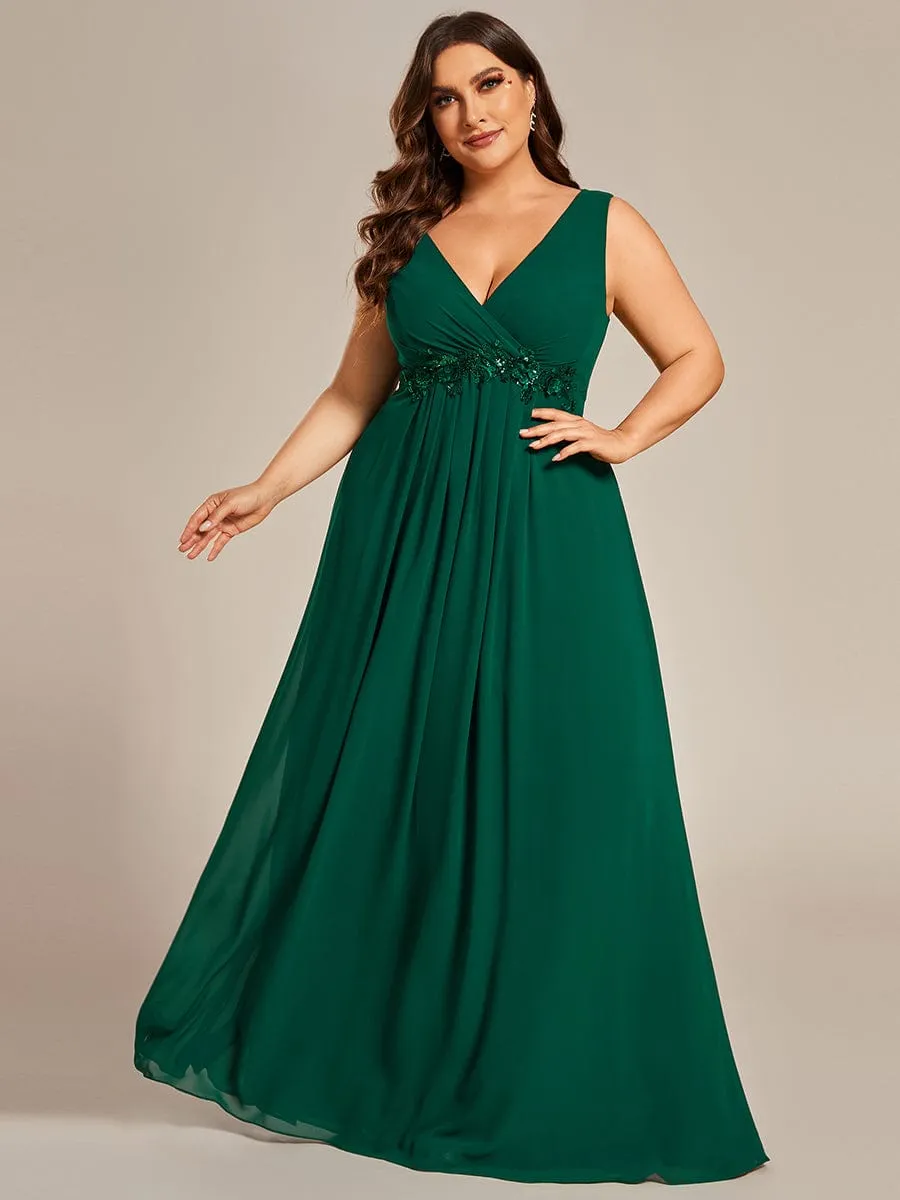 Plus Size Floral Applique Sleeveless Chiffon Formal Evening Dress