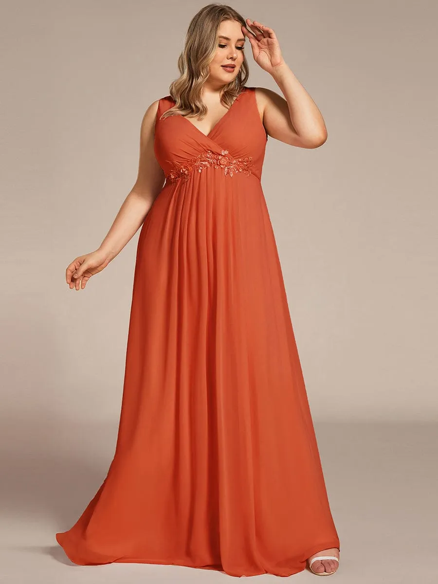 Plus Size Floral Applique Sleeveless Chiffon Formal Evening Dress