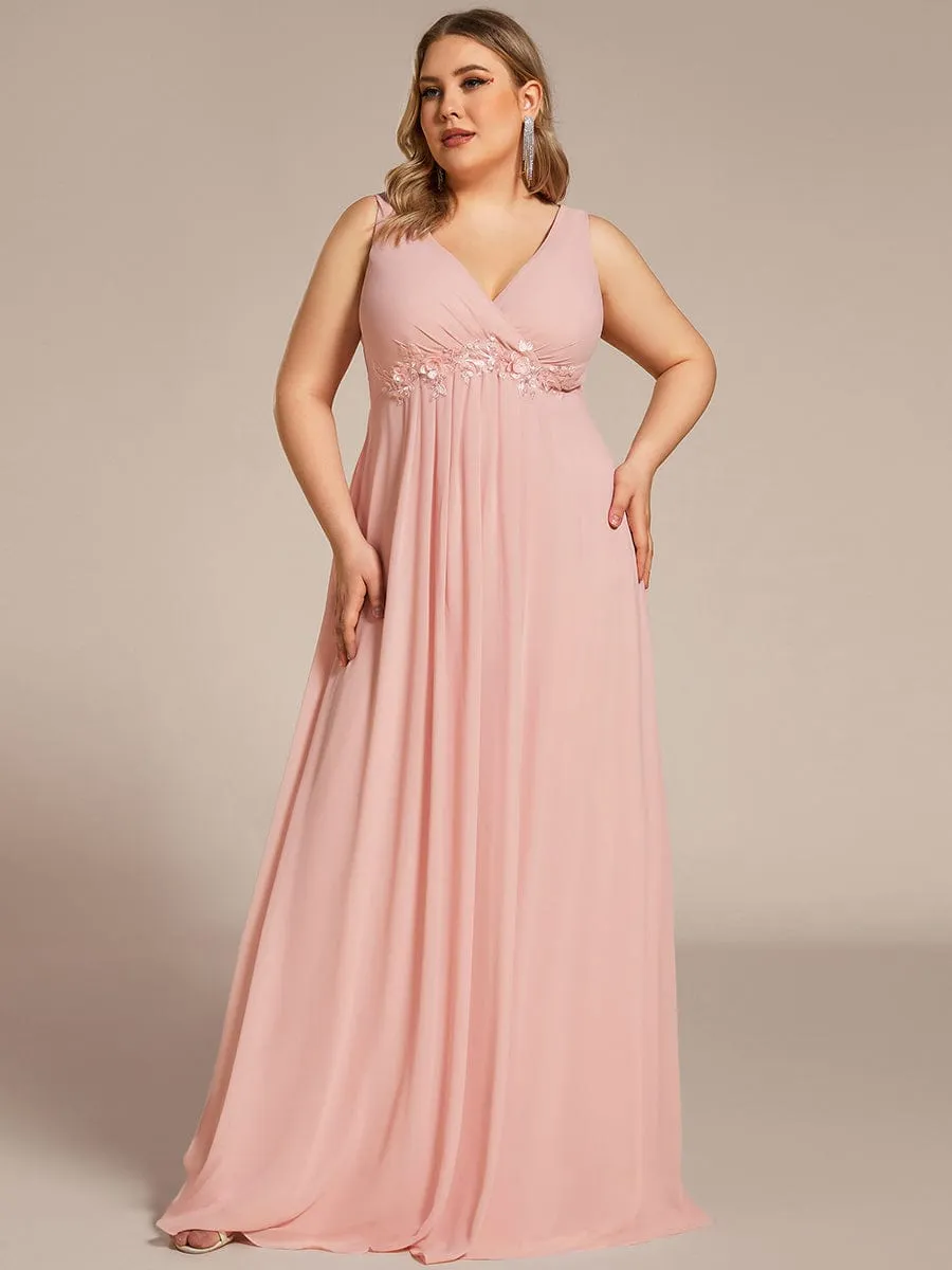 Plus Size Floral Applique Sleeveless Chiffon Formal Evening Dress