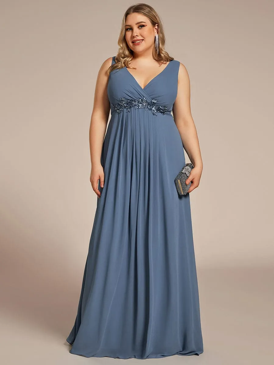 Plus Size Floral Applique Sleeveless Chiffon Formal Evening Dress