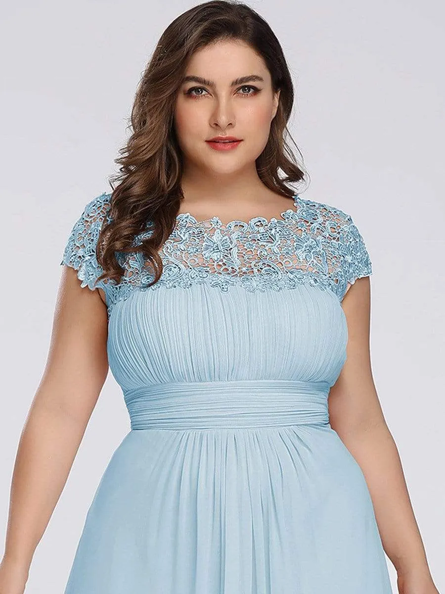 Plus Size Maxi Long Formal Lace Cap Sleeve Evening Dress