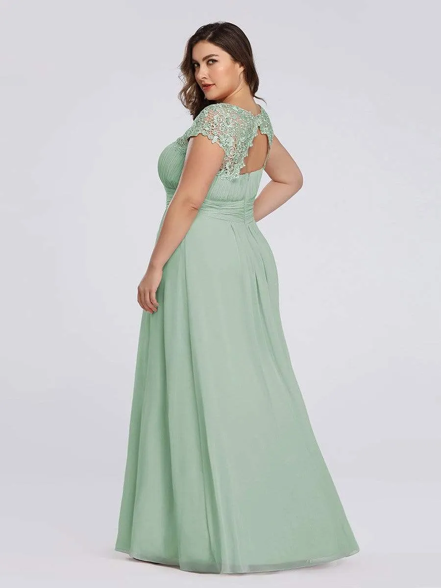 Plus Size Maxi Long Formal Lace Cap Sleeve Evening Dress