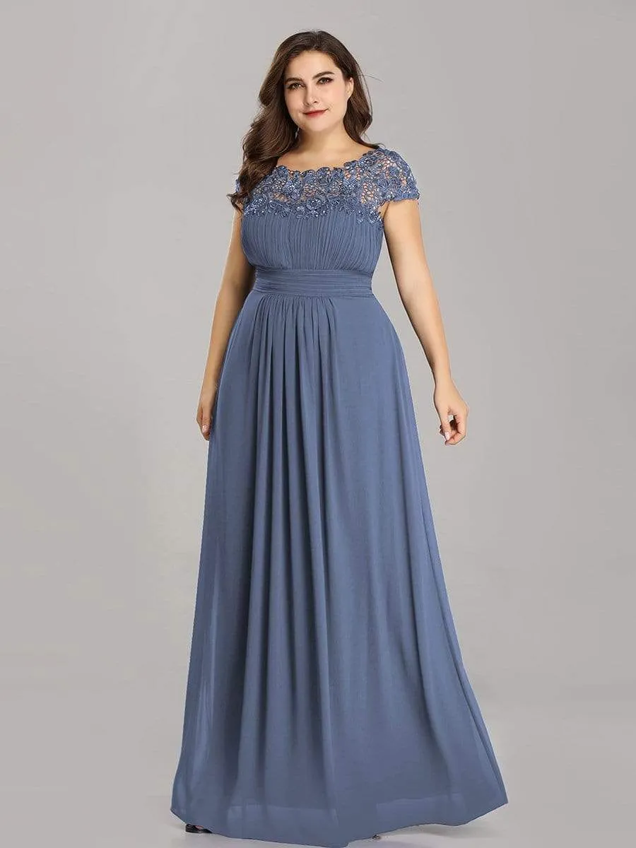 Plus Size Maxi Long Formal Lace Cap Sleeve Evening Dress