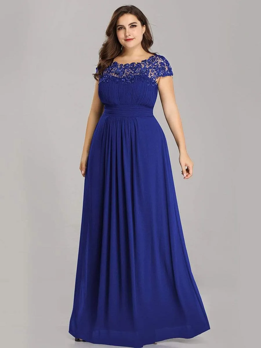 Plus Size Maxi Long Formal Lace Cap Sleeve Evening Dress