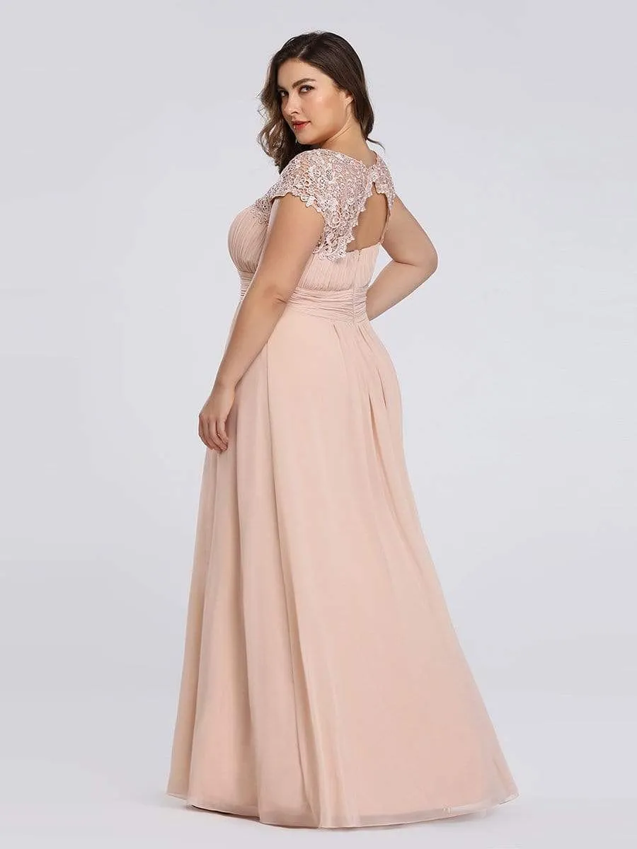 Plus Size Maxi Long Formal Lace Cap Sleeve Evening Dress