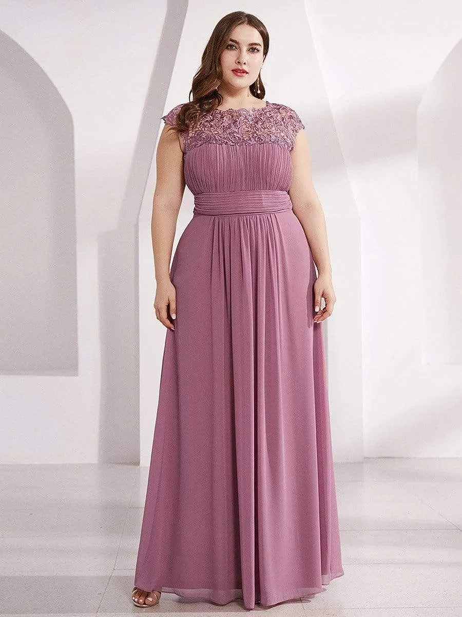 Plus Size Maxi Long Formal Lace Cap Sleeve Evening Dress