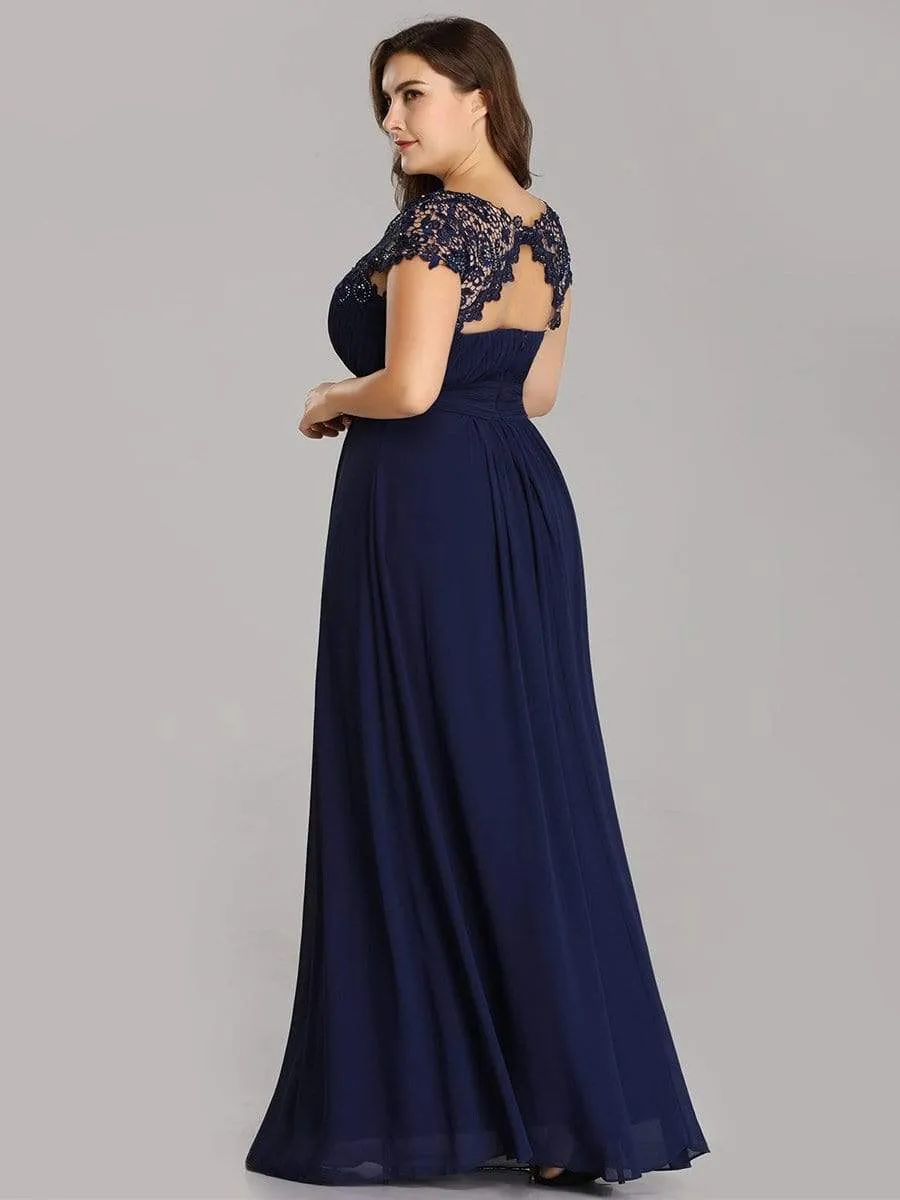 Plus Size Maxi Long Formal Lace Cap Sleeve Evening Dress