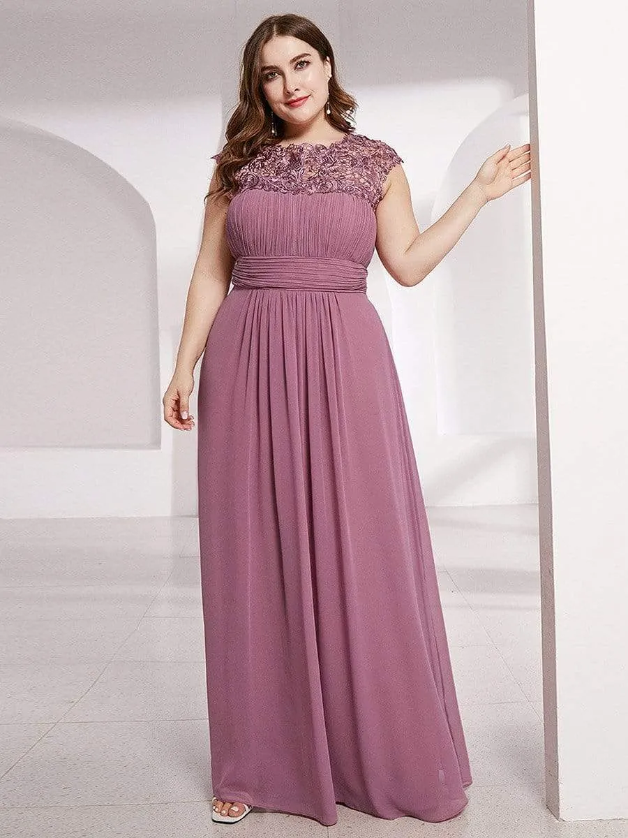 Plus Size Maxi Long Formal Lace Cap Sleeve Evening Dress