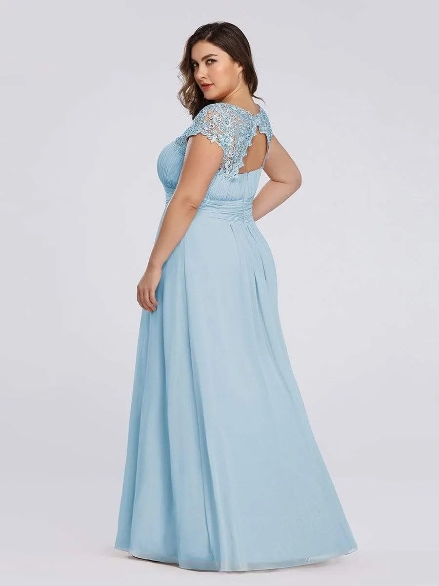 Plus Size Maxi Long Formal Lace Cap Sleeve Evening Dress