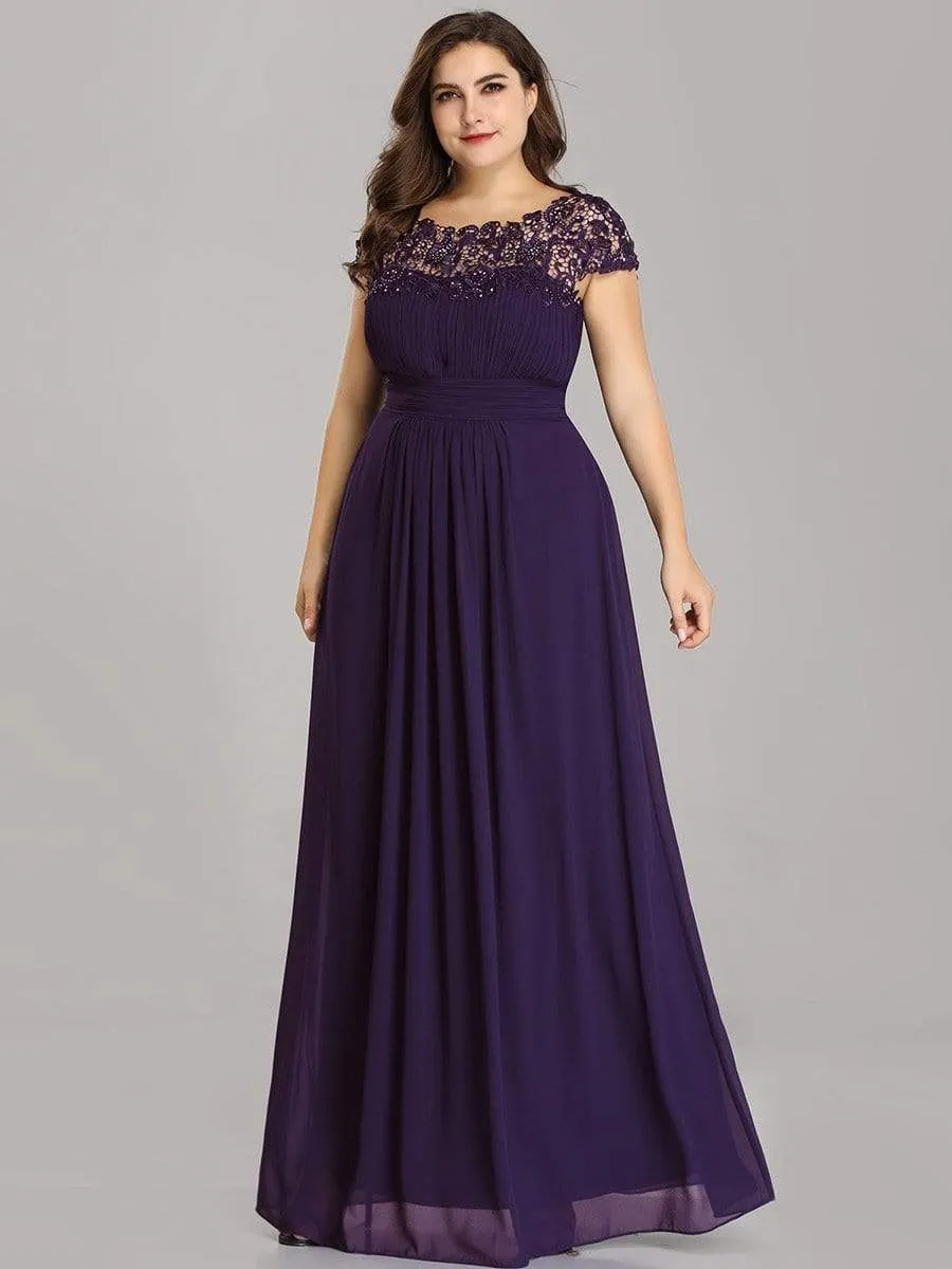 Plus Size Maxi Long Formal Lace Cap Sleeve Evening Dress