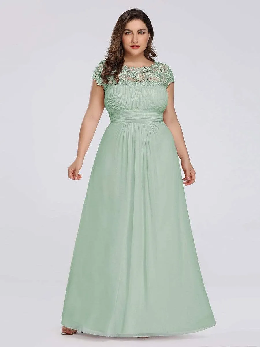 Plus Size Maxi Long Formal Lace Cap Sleeve Evening Dress