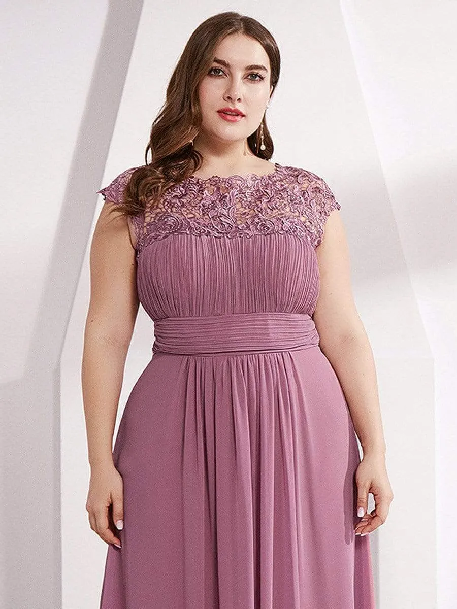 Plus Size Maxi Long Formal Lace Cap Sleeve Evening Dress