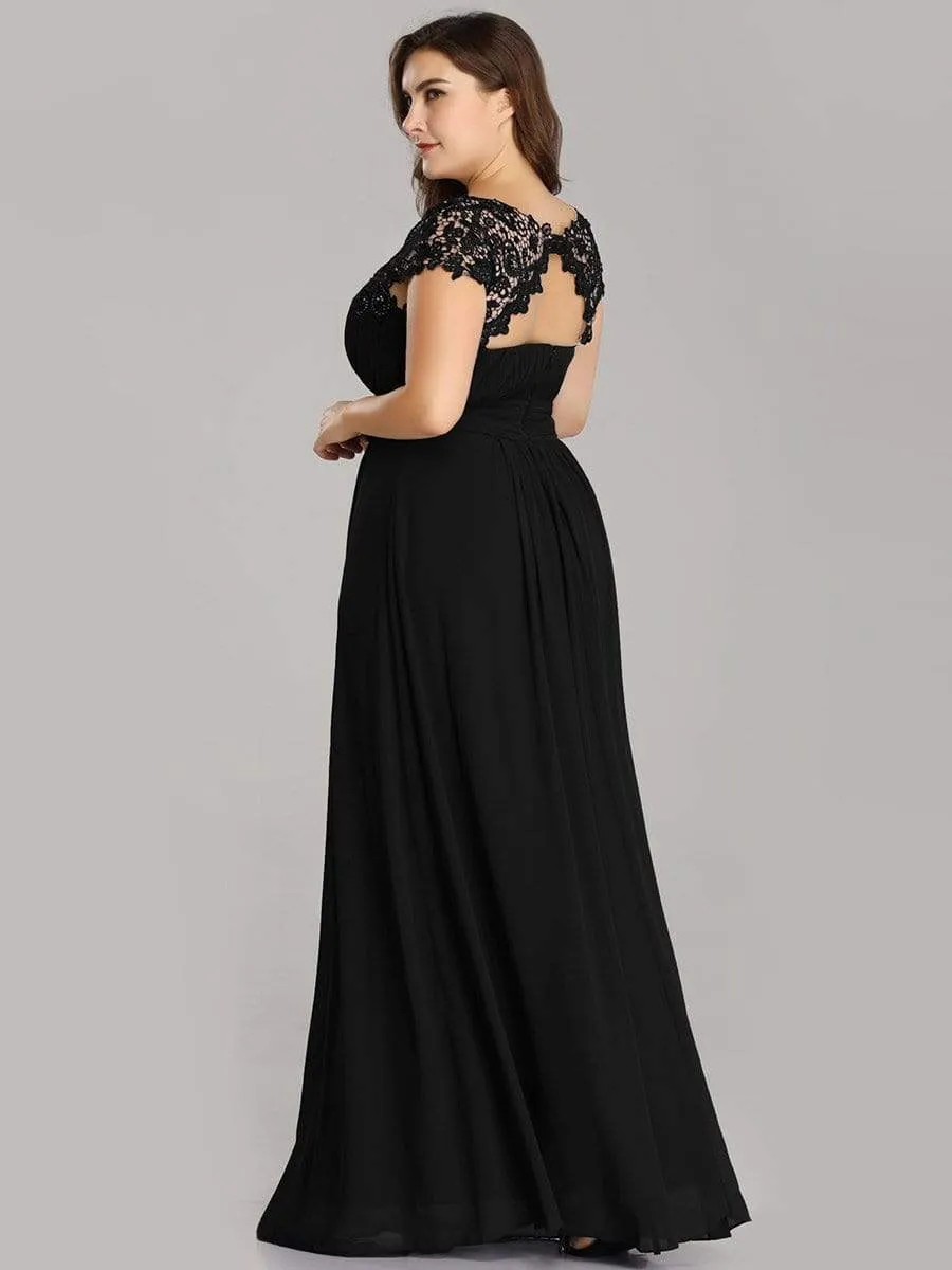 Plus Size Maxi Long Formal Lace Cap Sleeve Evening Dress