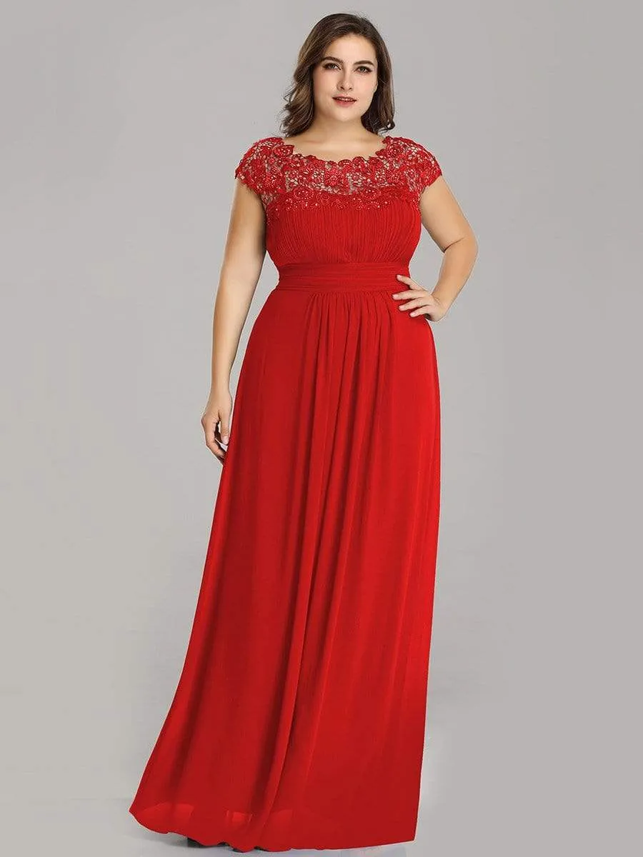 Plus Size Maxi Long Formal Lace Cap Sleeve Evening Dress