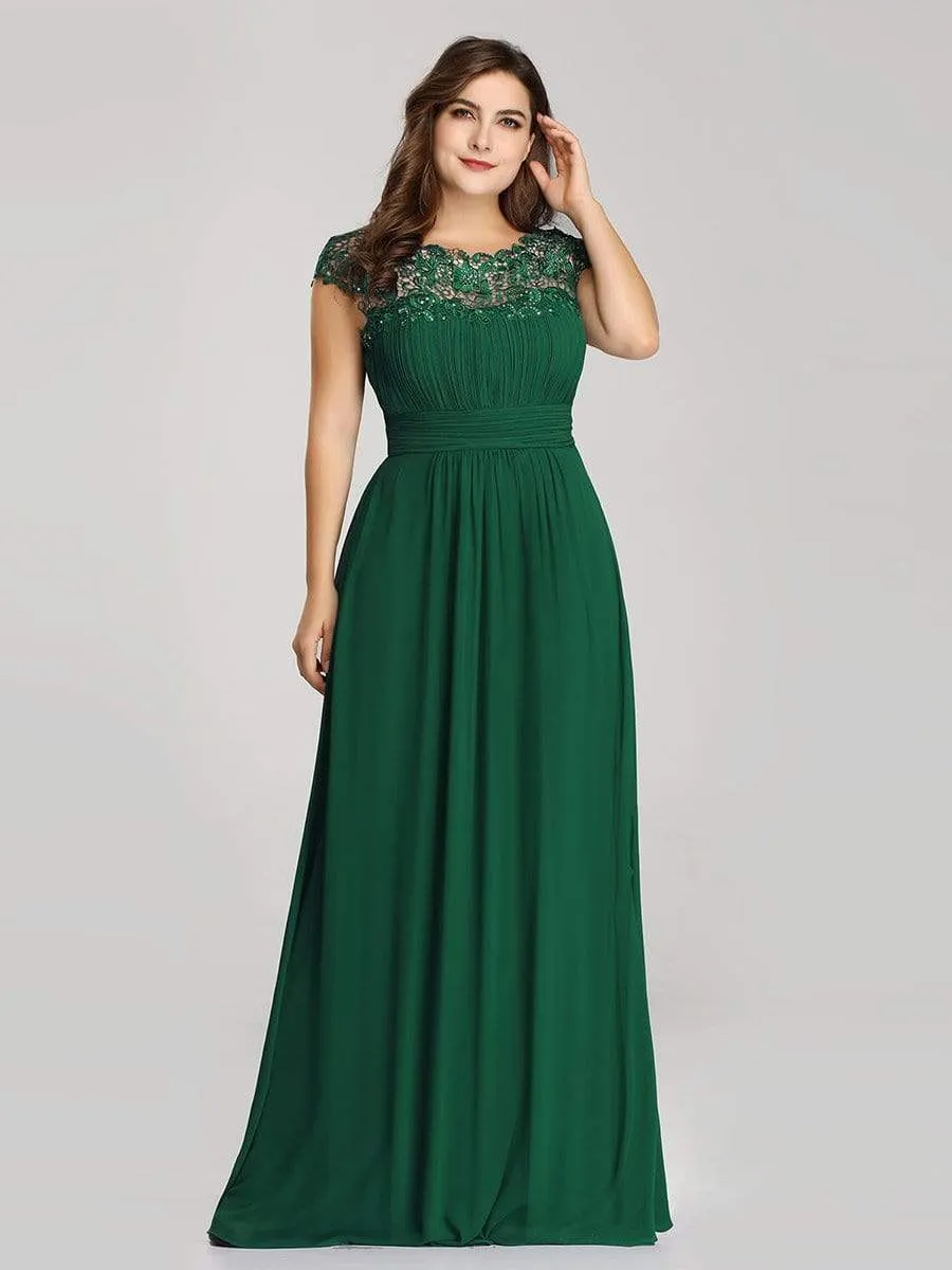 Plus Size Maxi Long Formal Lace Cap Sleeve Evening Dress