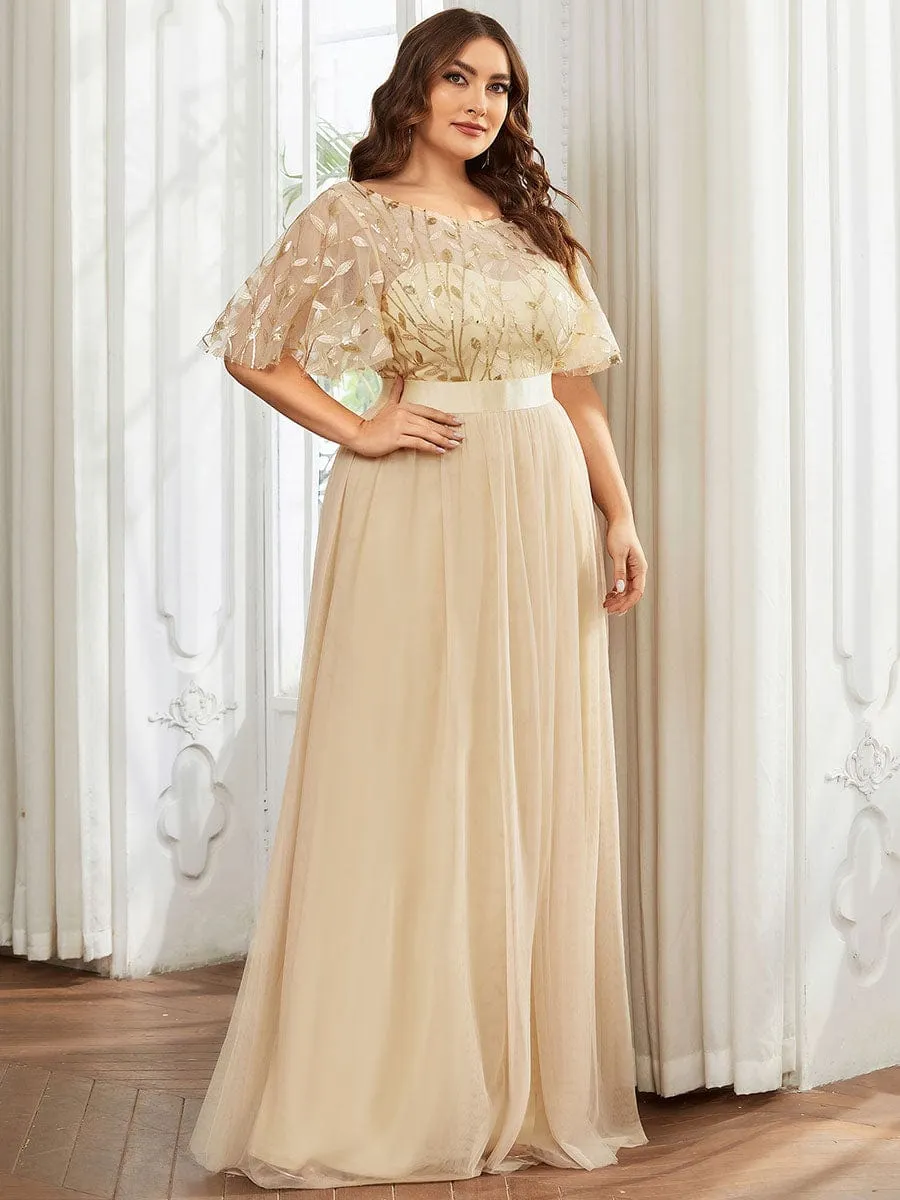 Plus Size Sequin Bodice Long Formal Evening Dresses