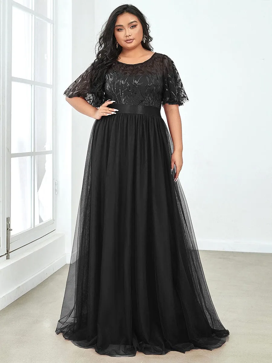 Plus Size Sequin Bodice Long Formal Evening Dresses