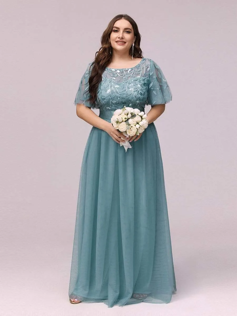 Plus Size Sequin Bodice Long Formal Evening Dresses