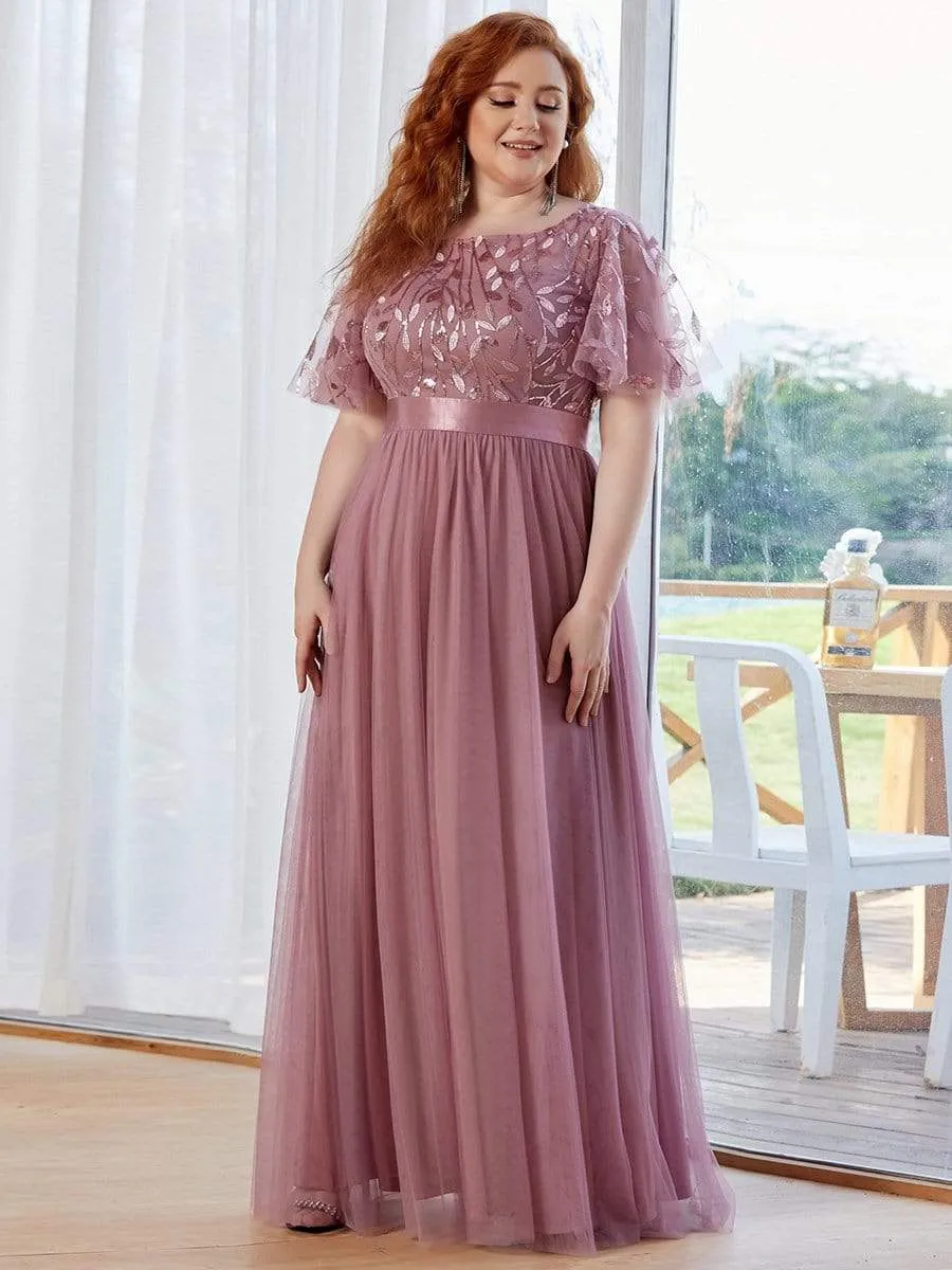 Plus Size Sequin Bodice Long Formal Evening Dresses