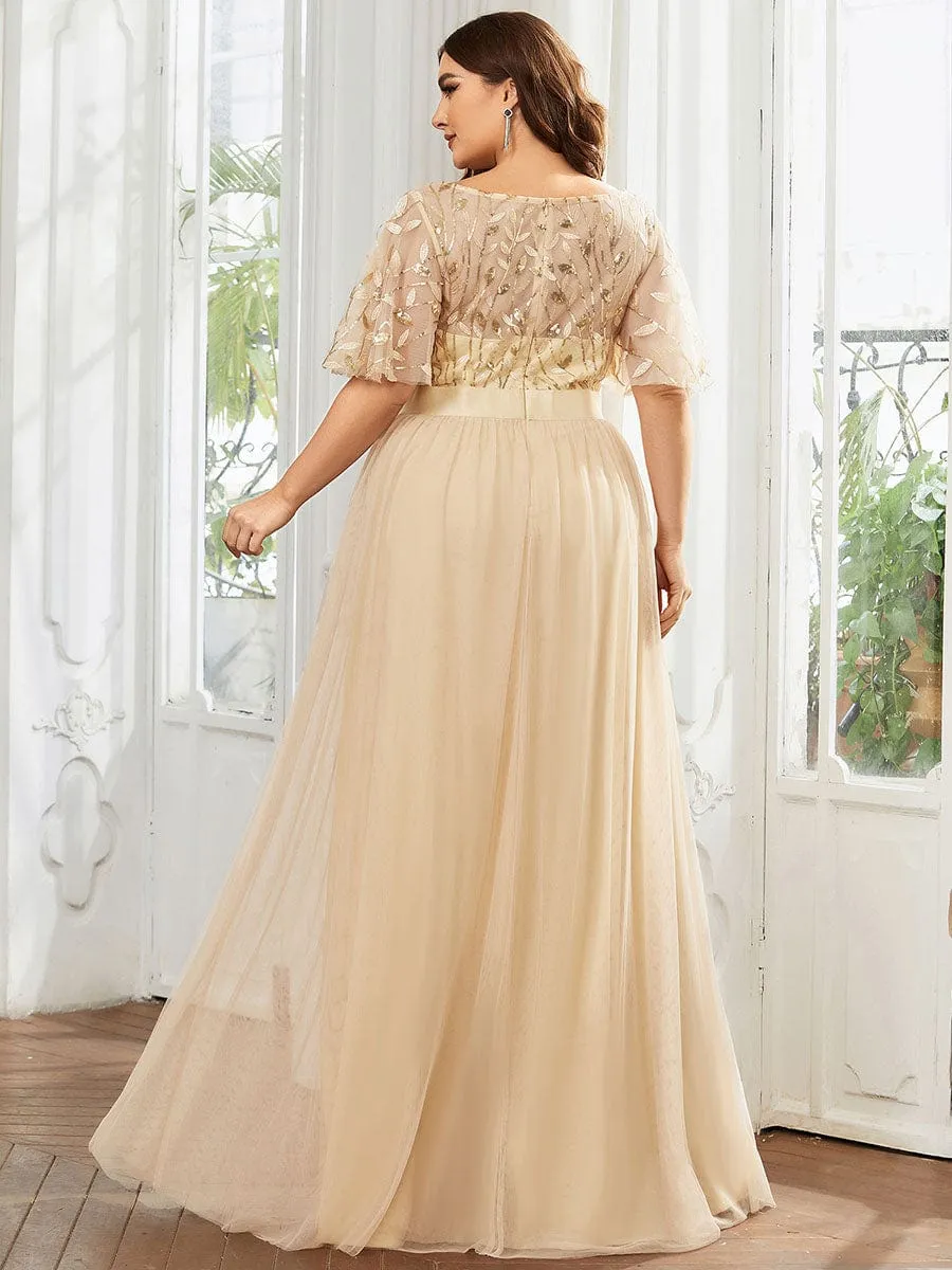 Plus Size Sequin Bodice Long Formal Evening Dresses