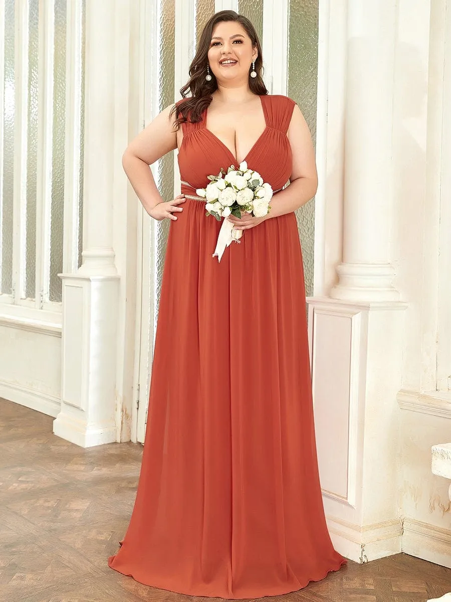 Plus Size Sleeveless Beaded Belt Chiffon Formal Evening Dress