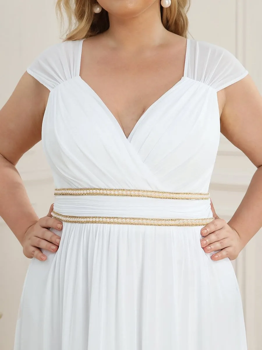 Plus Size Sleeveless Beaded Belt Chiffon Formal Evening Dress