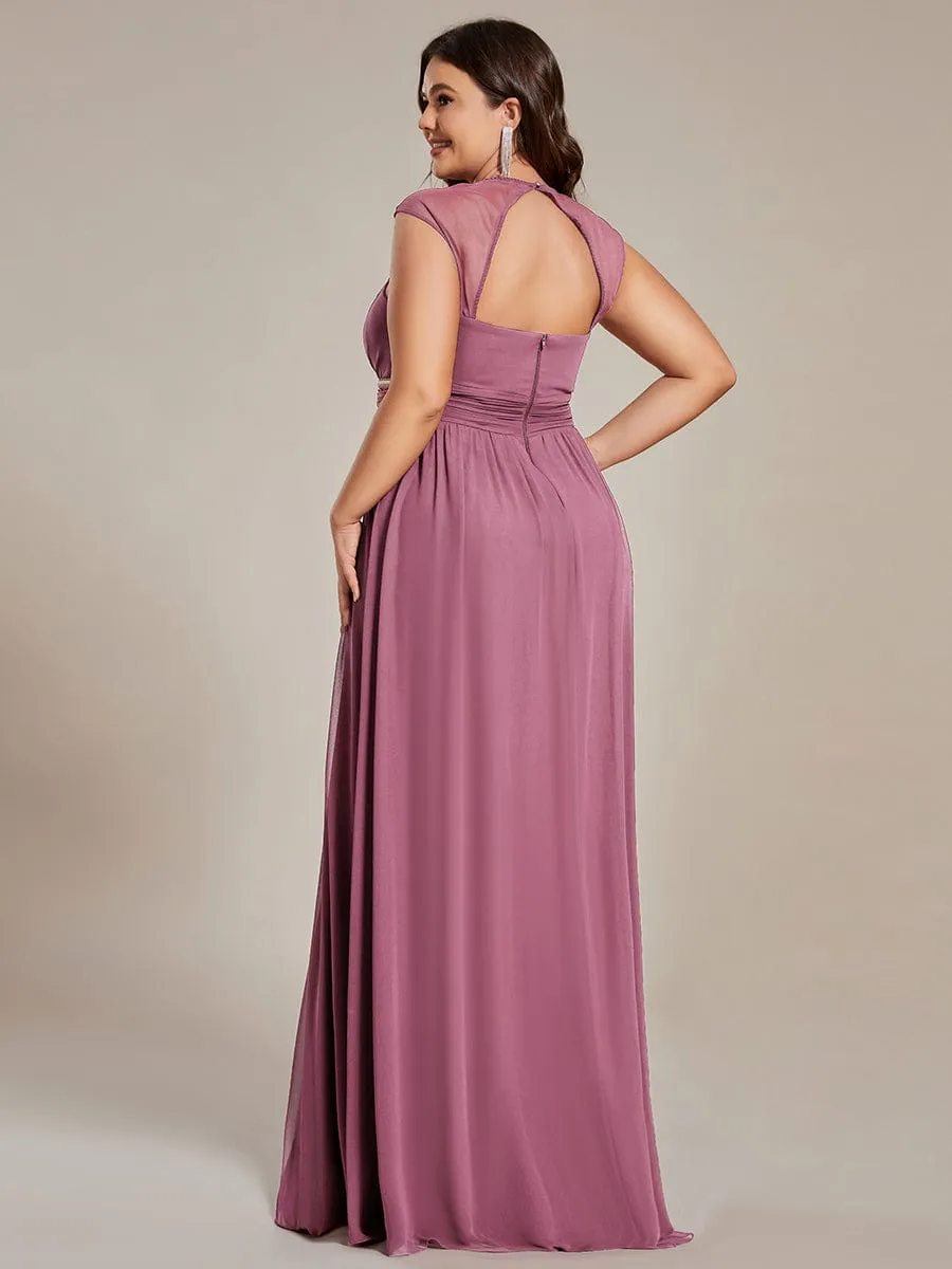 Plus Size Sleeveless Beaded Belt Chiffon Formal Evening Dress