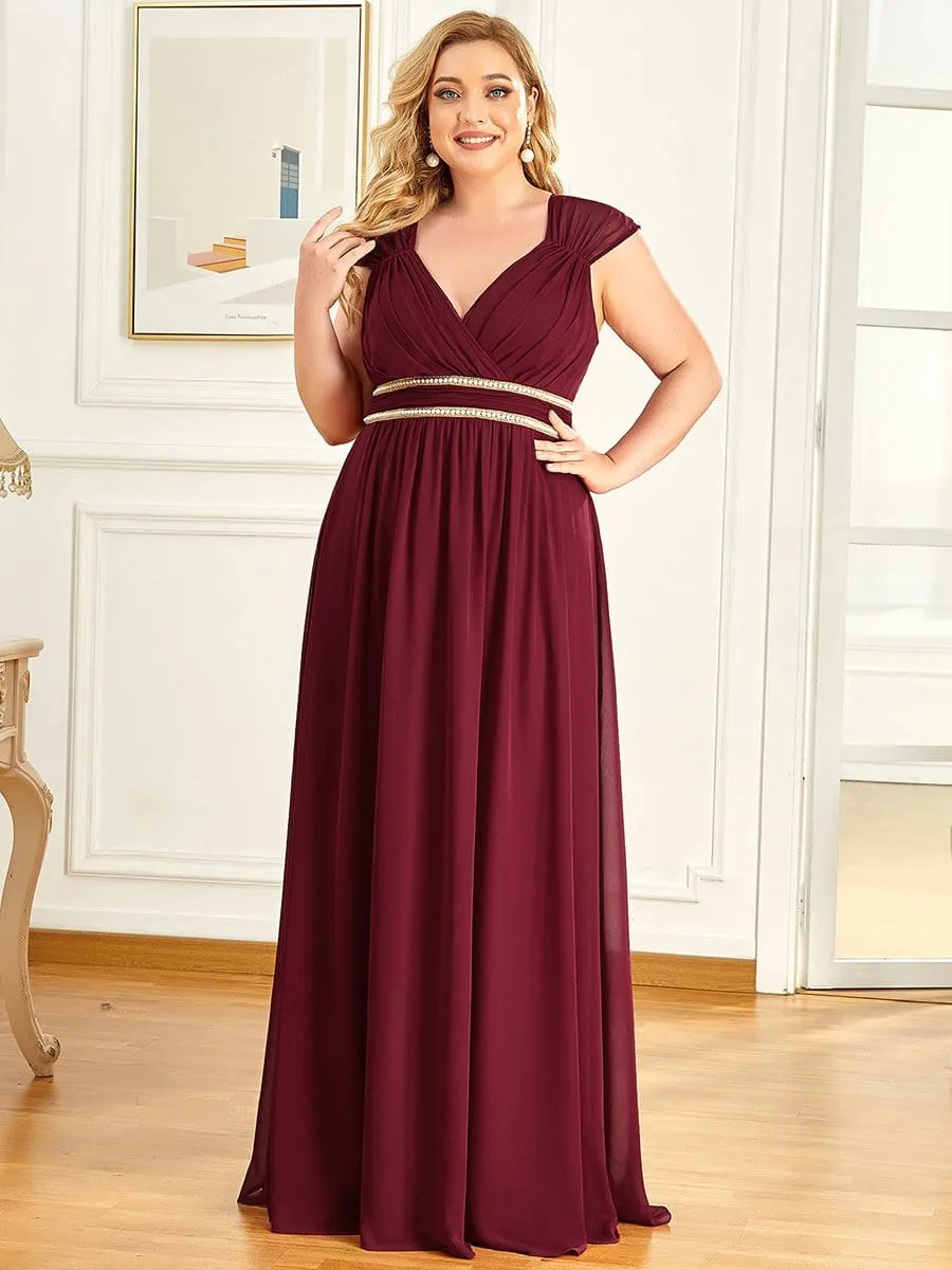 Plus Size Sleeveless Beaded Belt Chiffon Formal Evening Dress