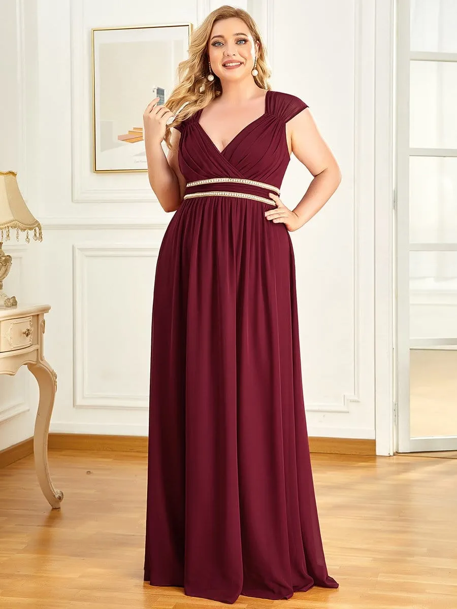 Plus Size Sleeveless Beaded Belt Chiffon Formal Evening Dress