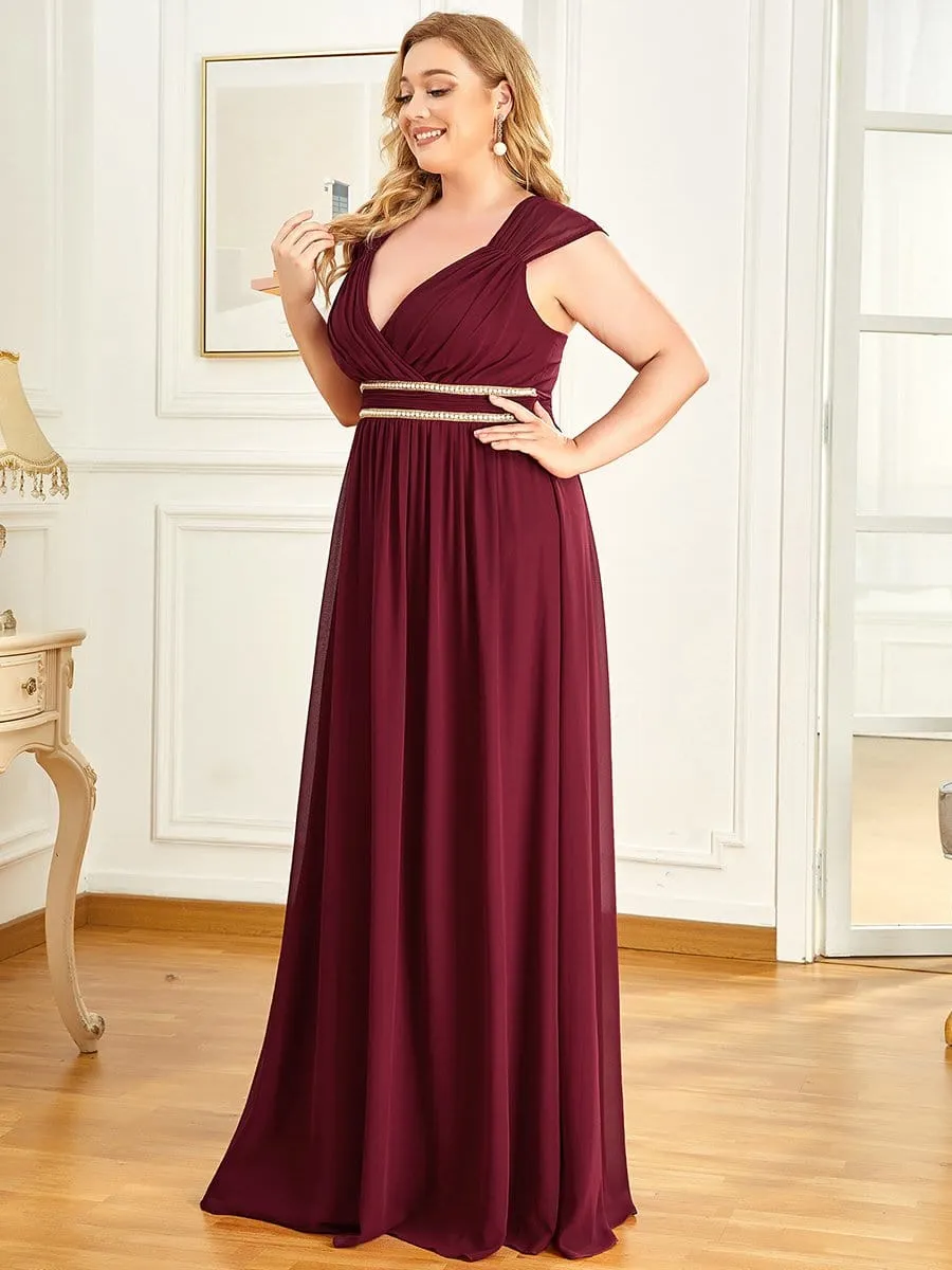 Plus Size Sleeveless Beaded Belt Chiffon Formal Evening Dress