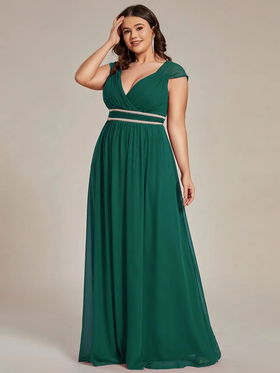 Plus Size Sleeveless Beaded Belt Chiffon Formal Evening Dress