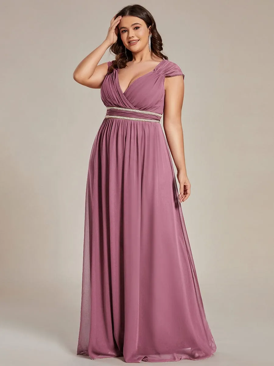 Plus Size Sleeveless Beaded Belt Chiffon Formal Evening Dress