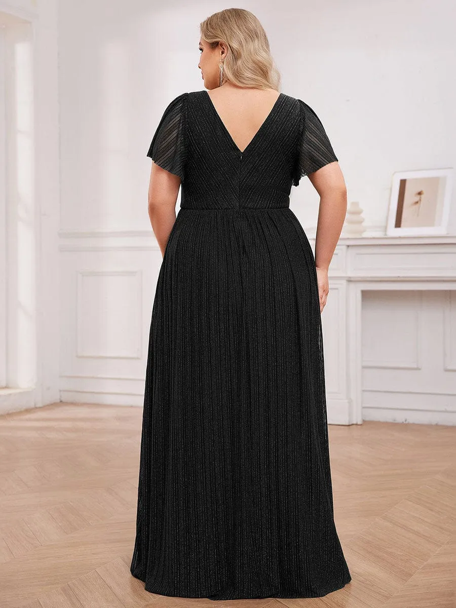 Plus Size Sparkle See-Through V-Neck Empire Waist Formal Evening Dress