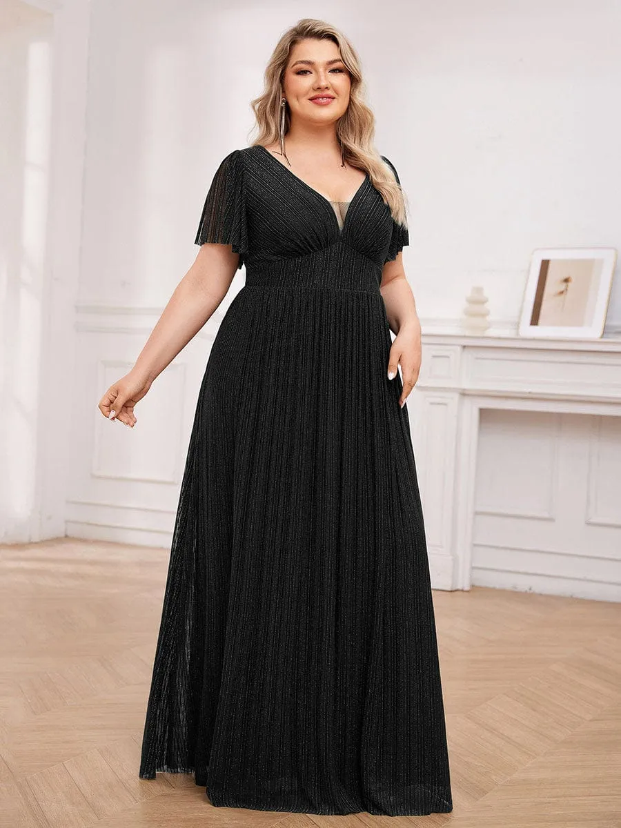 Plus Size Sparkle See-Through V-Neck Empire Waist Formal Evening Dress