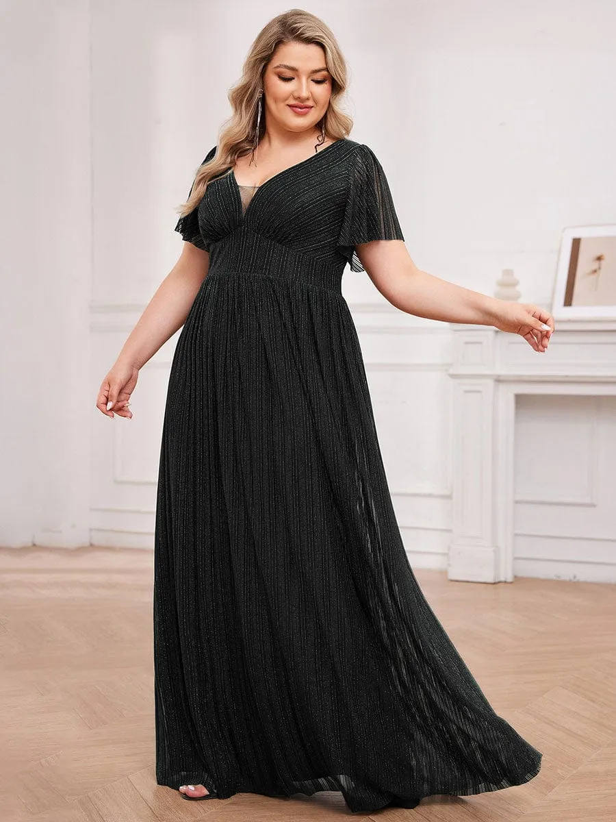 Plus Size Sparkle See-Through V-Neck Empire Waist Formal Evening Dress