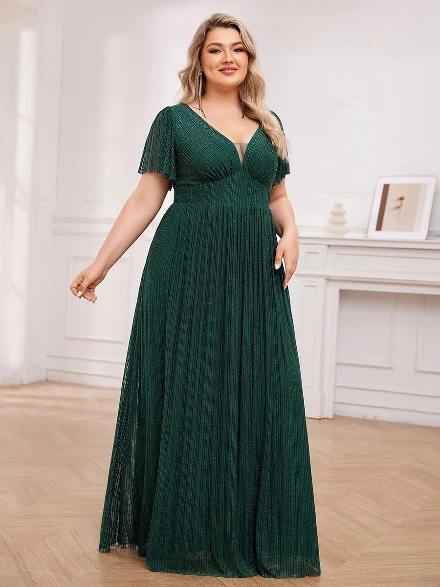 Plus Size Sparkle See-Through V-Neck Empire Waist Formal Evening Dress