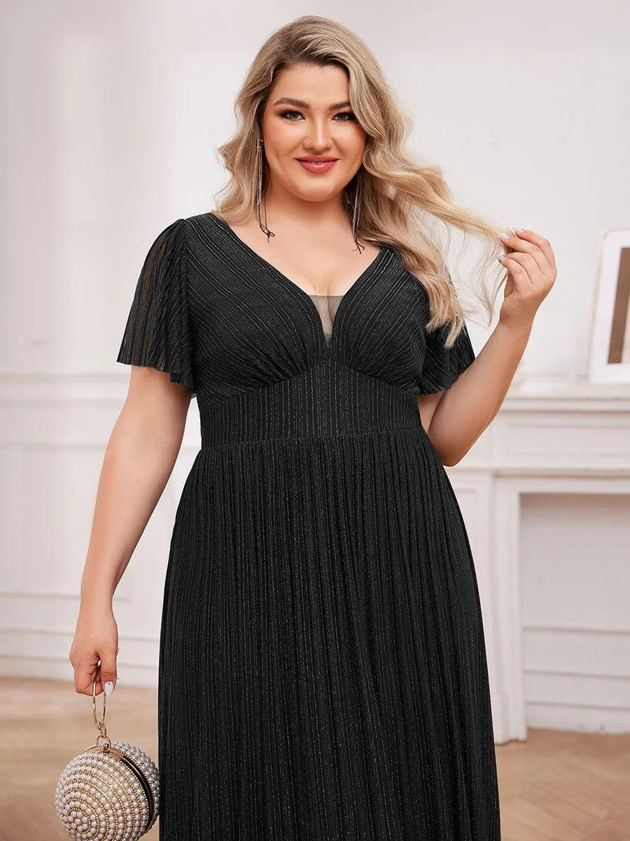 Plus Size Sparkle See-Through V-Neck Empire Waist Formal Evening Dress