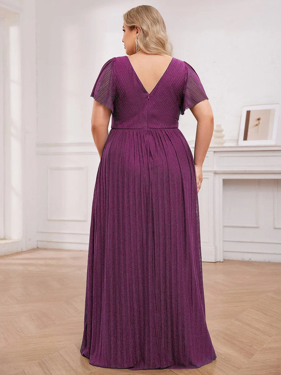 Plus Size Sparkle See-Through V-Neck Empire Waist Formal Evening Dress