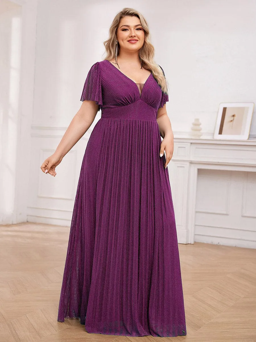 Plus Size Sparkle See-Through V-Neck Empire Waist Formal Evening Dress