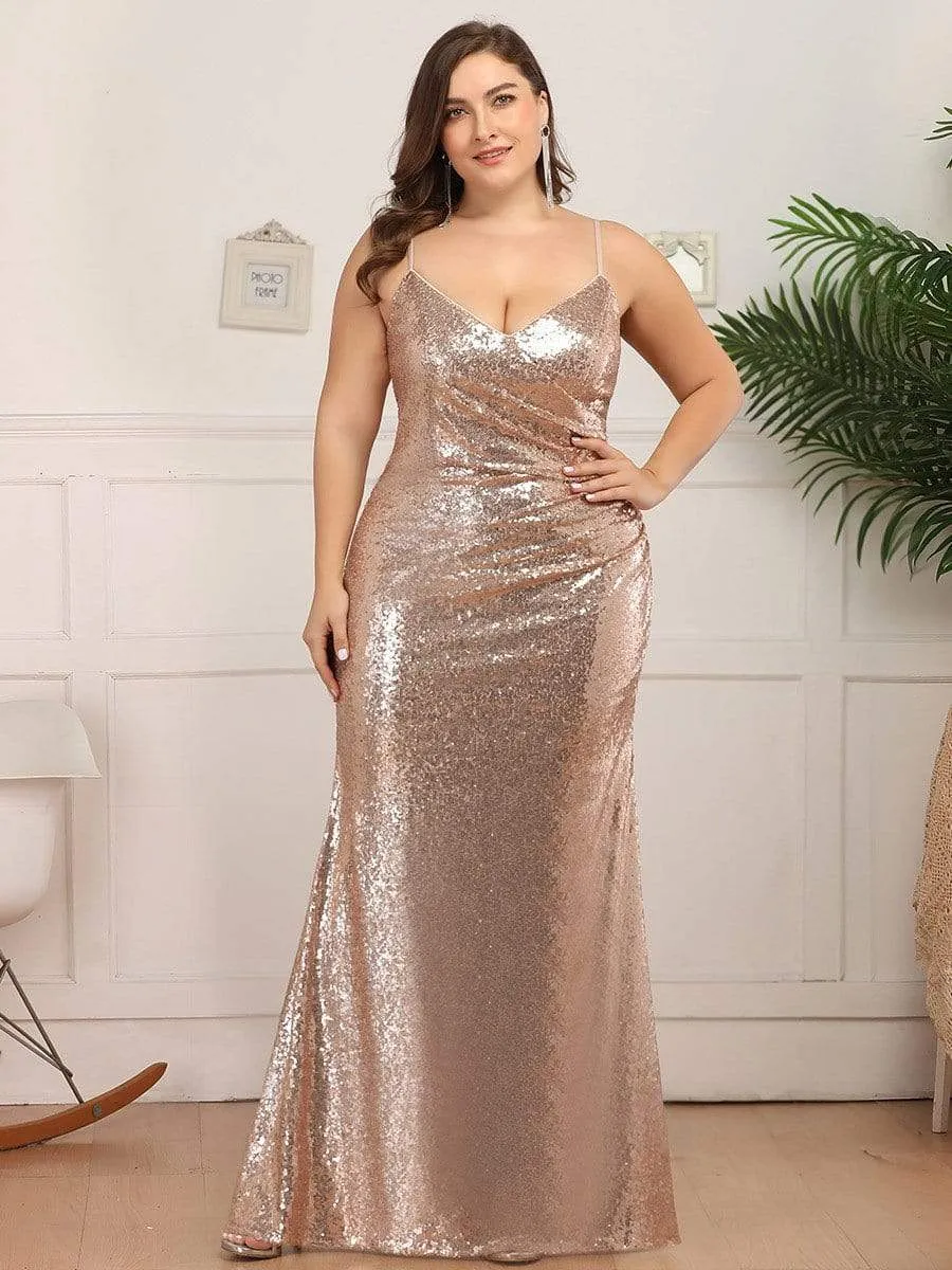 Plus Size Sparkly Sequin Long Mermaid Formal Party Dresses