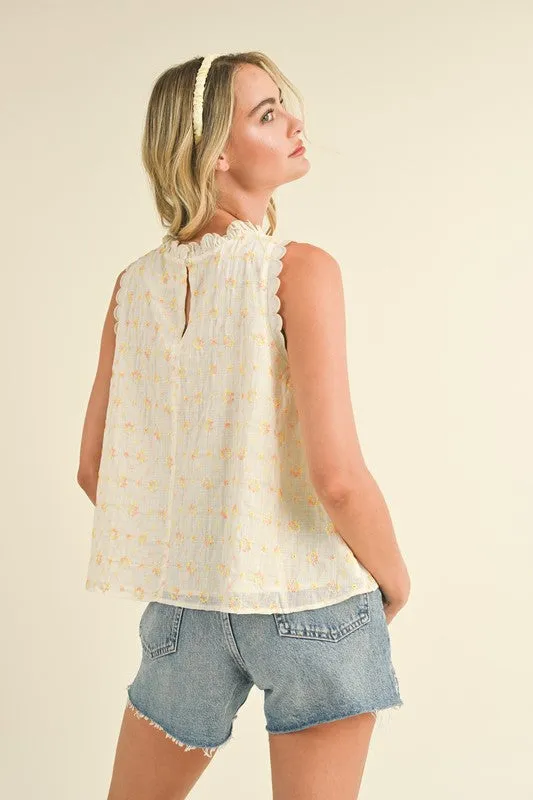 Scalloped Embroidered Top